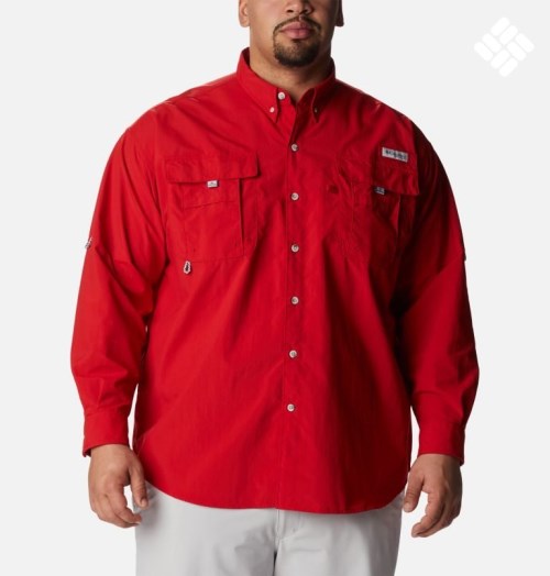 Men's Columbia PFG Bahama II Long Sleeve Shirts Red | Plus Size CA-RCA85